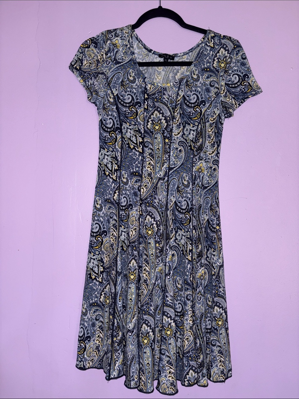 Sami & Jo Navy and Cream Paisley Short-Sleeve A-Line Dress